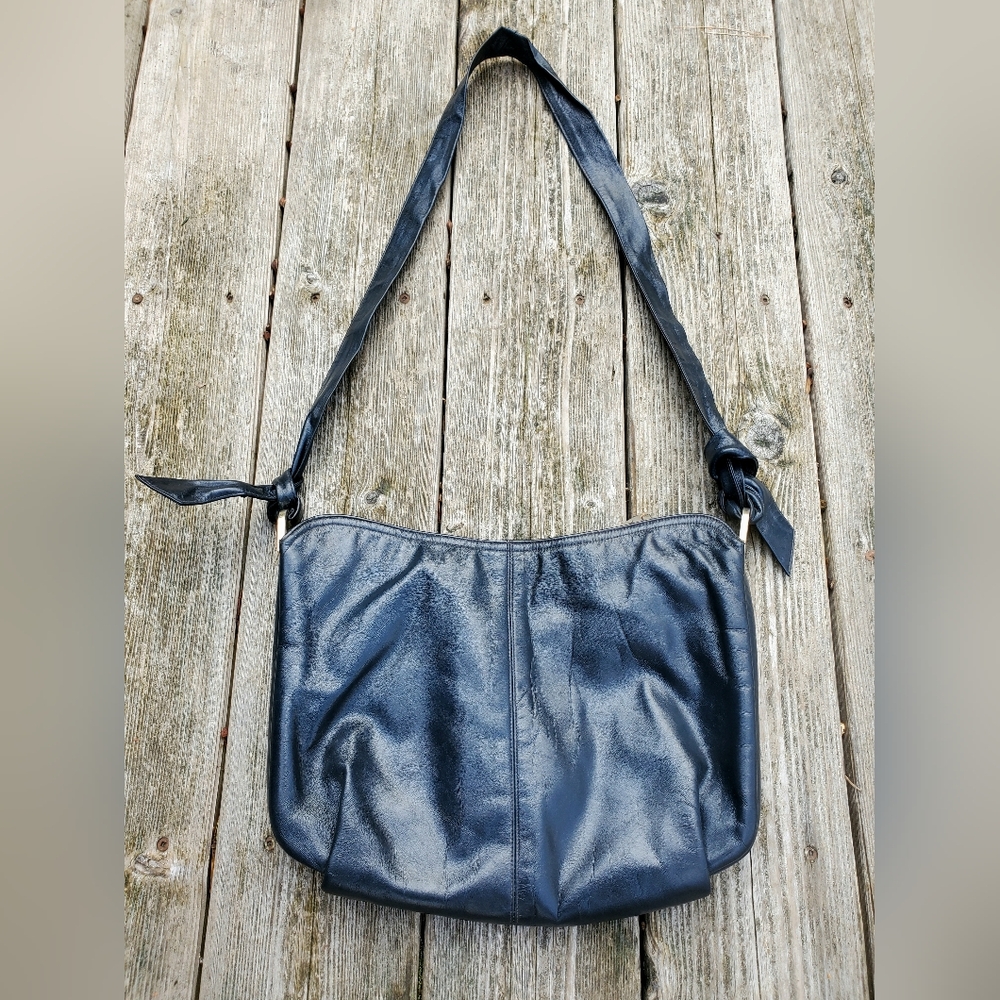 vintage navy leather Morris Moskowitz shoulder bag